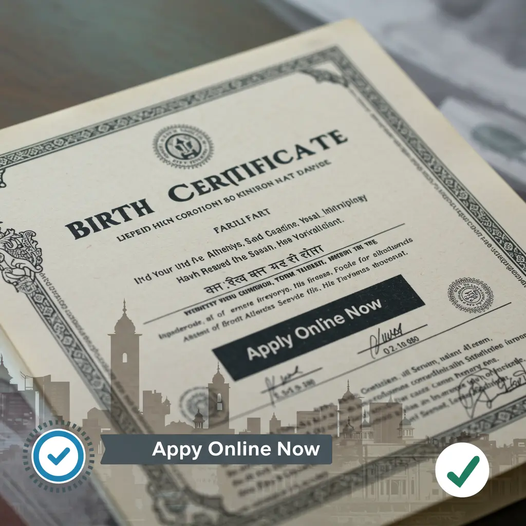 A graphic showing a birth certificate with a magnifying glass over it and a red 'APOSTILLE' stamp, representing the process of obtaining and verifying official documents for international use.