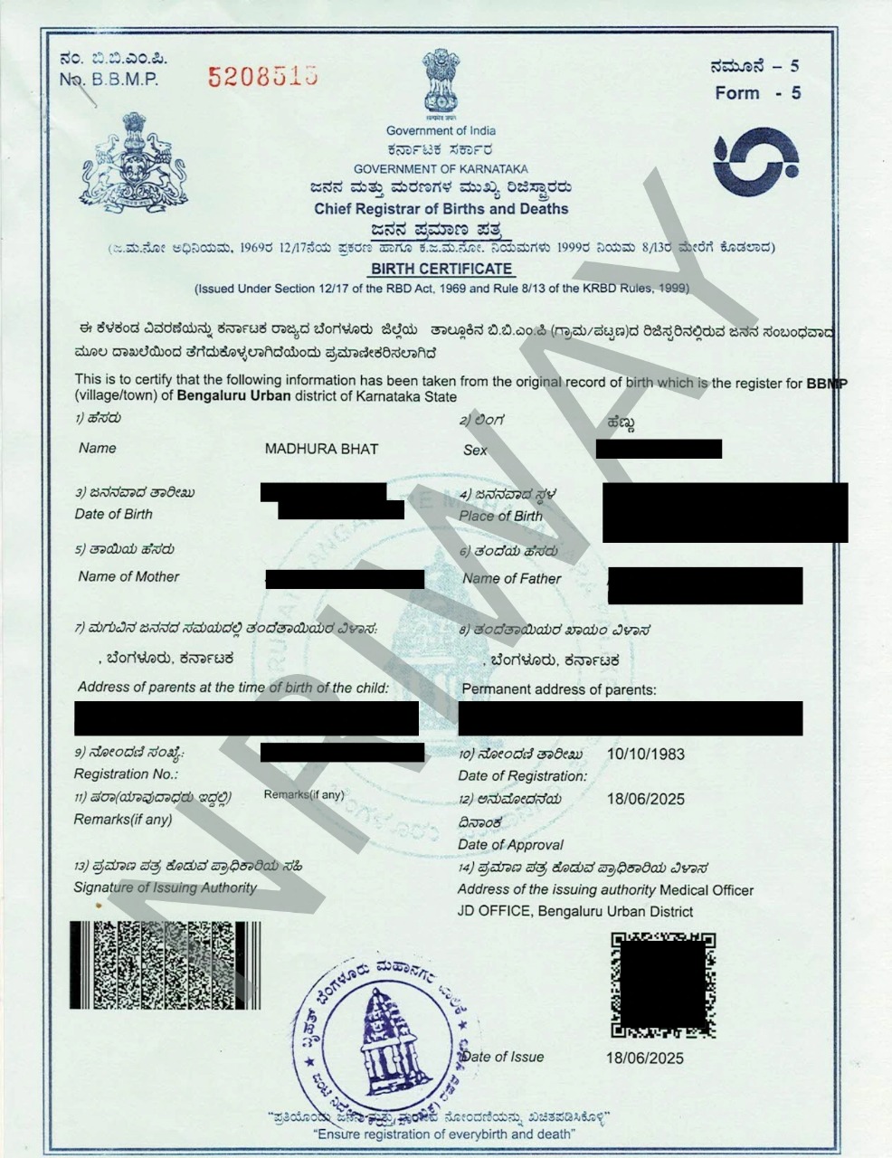 Birth Certificate in Bangalore