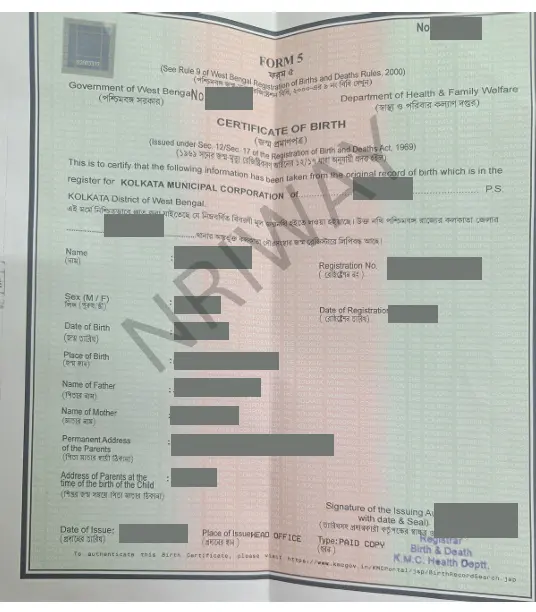 Birth Certificate in Kolkata      